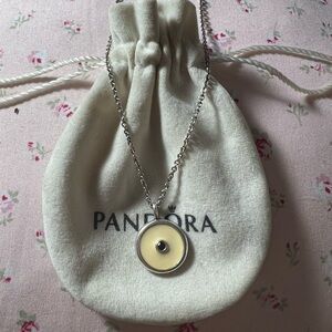 Genuine Pandora RARE HTF Enamel Ivory & Black Stone Necklace